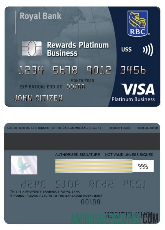 Cartão Platinum Business Visa do Royal Bank de Barbados exemplo